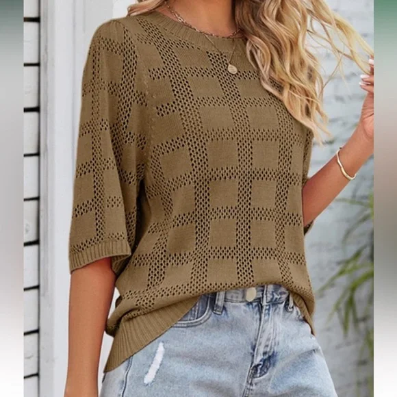 Dokotoo Women's short sleeve lightweight crochet knit top - brand new with tags - Picture 2 of 6